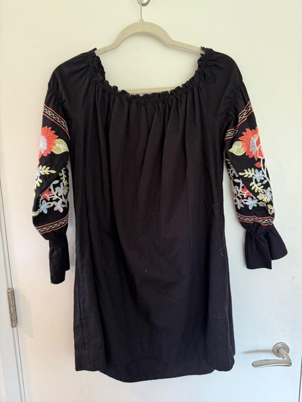 Free People Fleur du Jour Black Off-Shoulder Embroidered Mini Dress - Picture 3 of 11